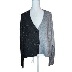 NEW John + Jenn Evereve Sylvester Cardigan in Caviar Shadow Black Gray Large